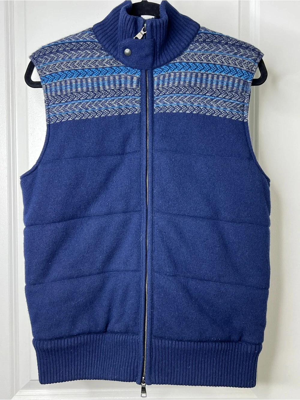 Banana Republic Merino Wool Fair Isle Puffer Vest - Navy - Size S